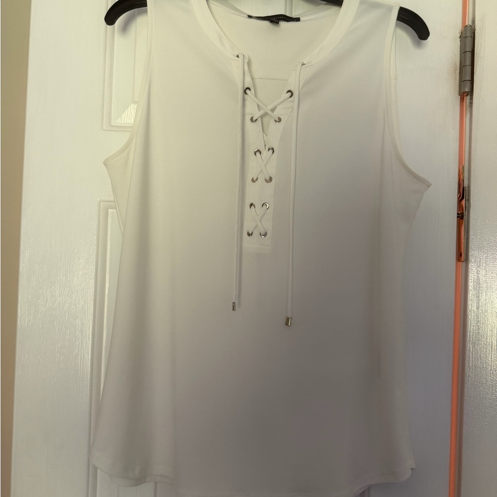 White House Black Market White Lace-Up Sleeveless Tank